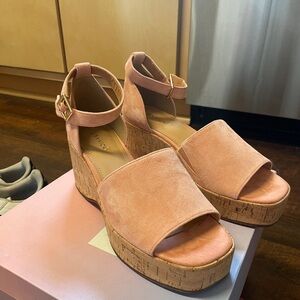Blush Suede Wedge Sandals with Ankle Strap